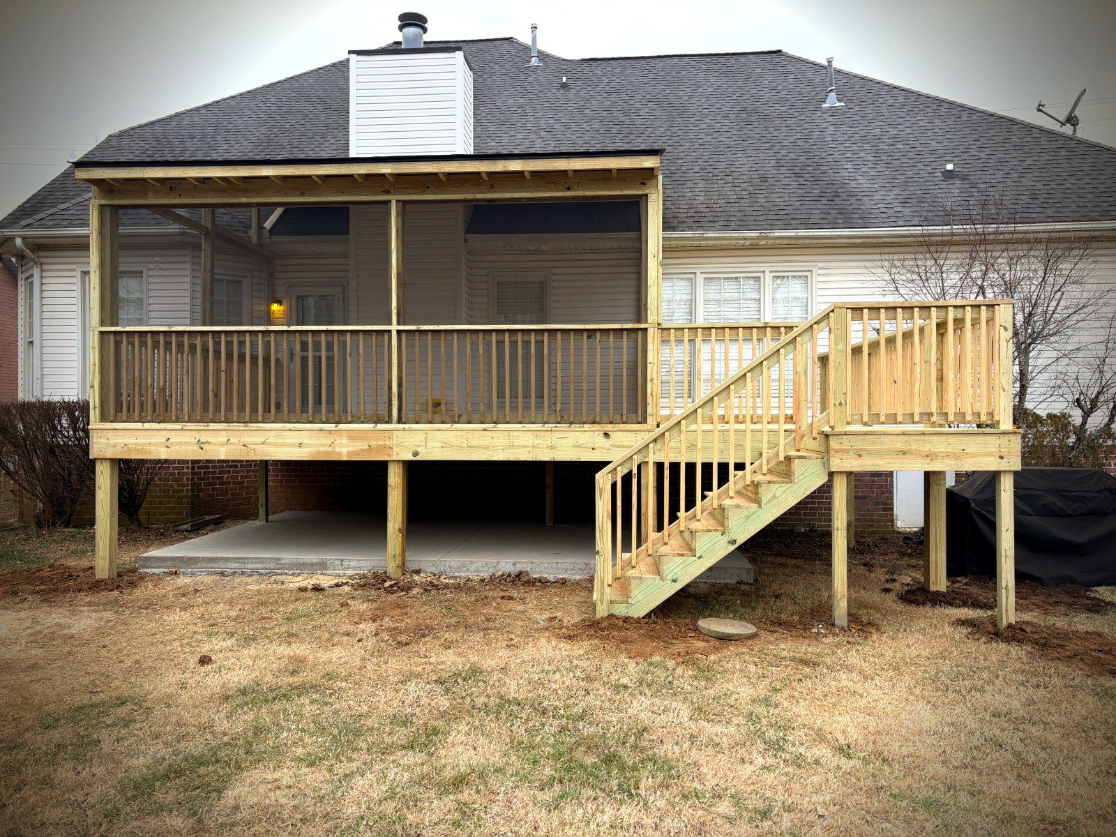 Custom elevated deck with stairs