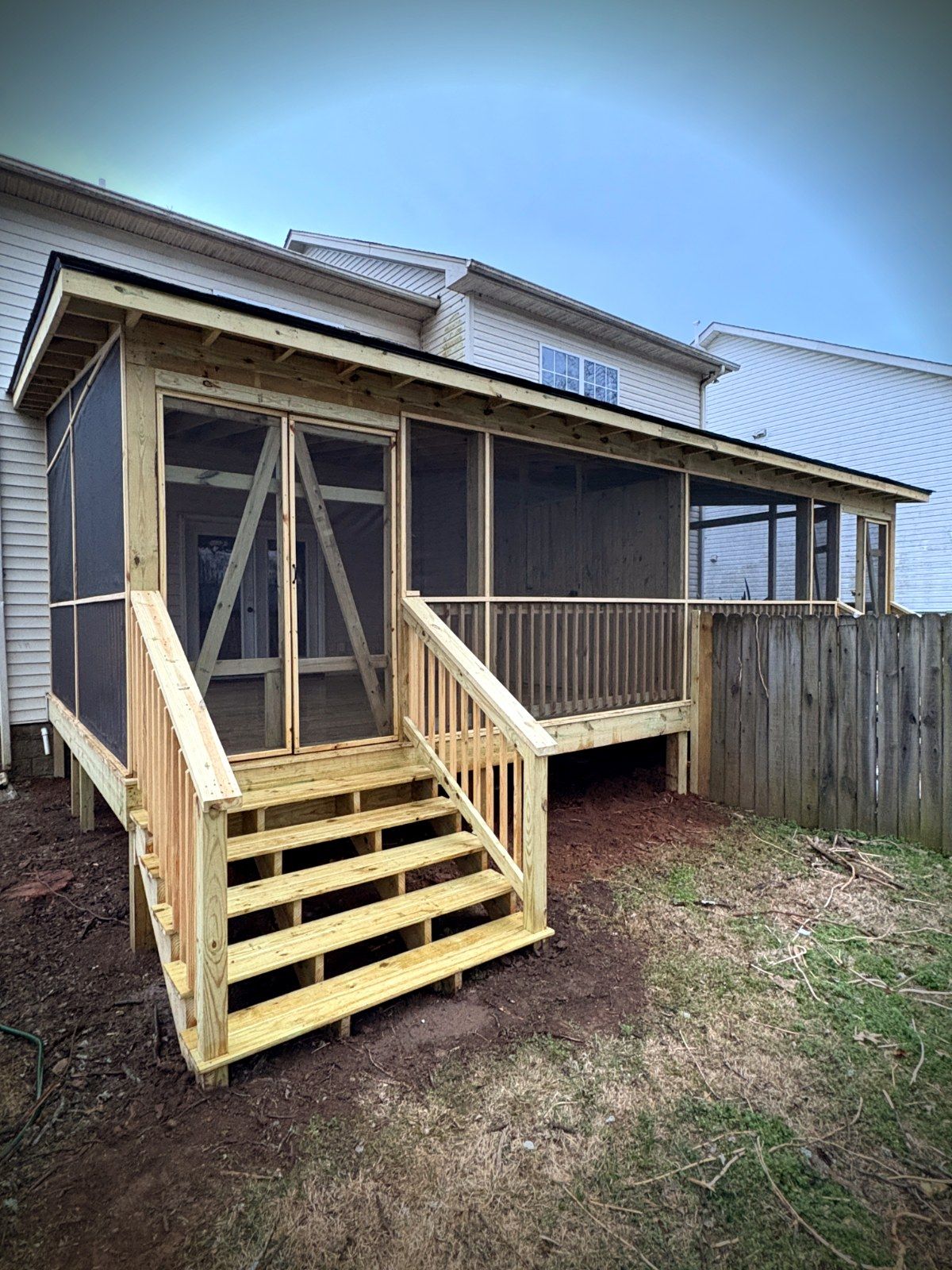 Screened porch with stairs